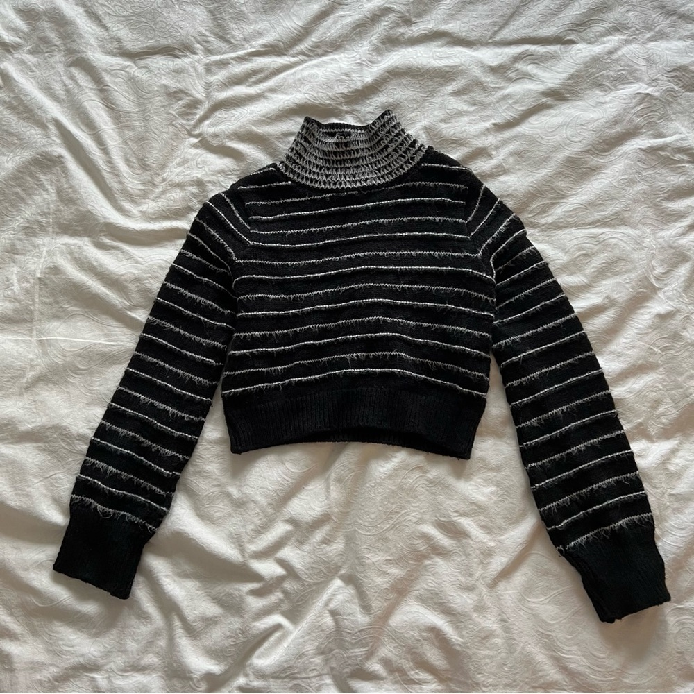 Topshop Crop Striped Turtleneck Sweater